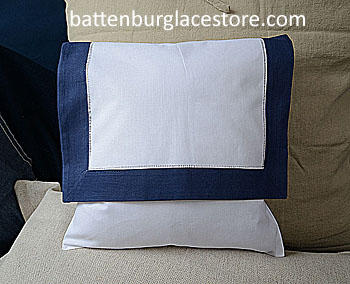 Envelope Pillow. 12 inches. White with TRUE NAVY color border - Click Image to Close
